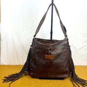 Wrangler Shoulder Bag embossed alligator with turquoise squash blossom accent